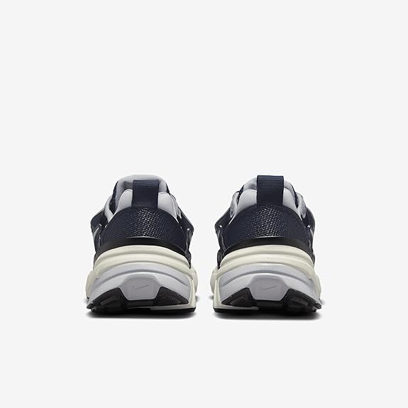 Men's Nike V2K Run sneakers, rear view with navy heel and white cushioning midsole