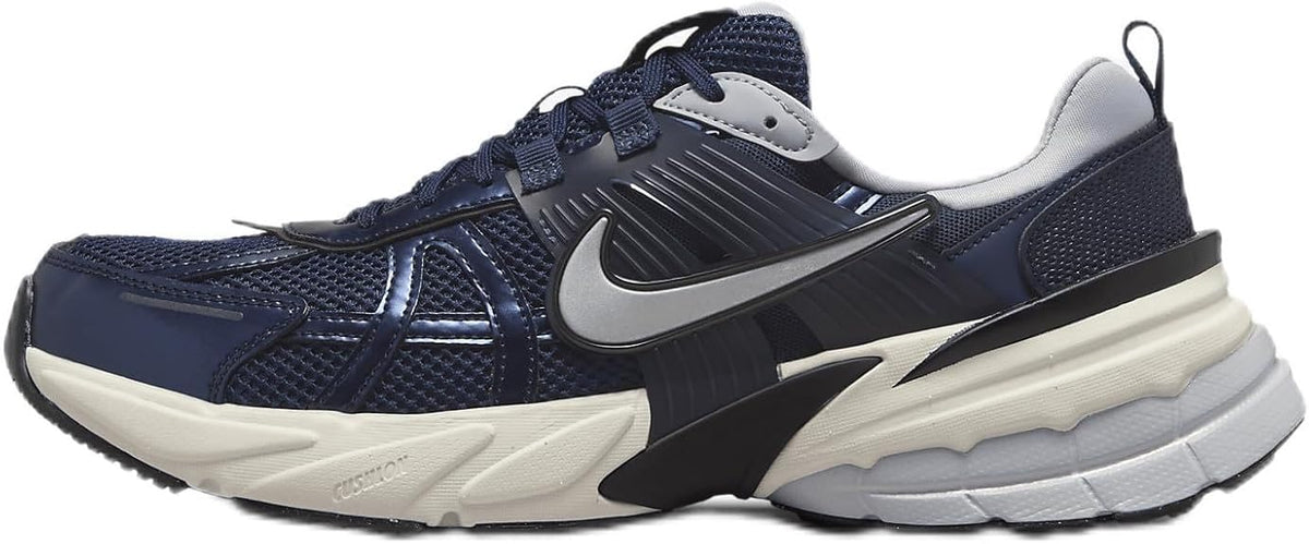 Men's Nike V2K Run sneakers in navy, blue accents, and white midsole