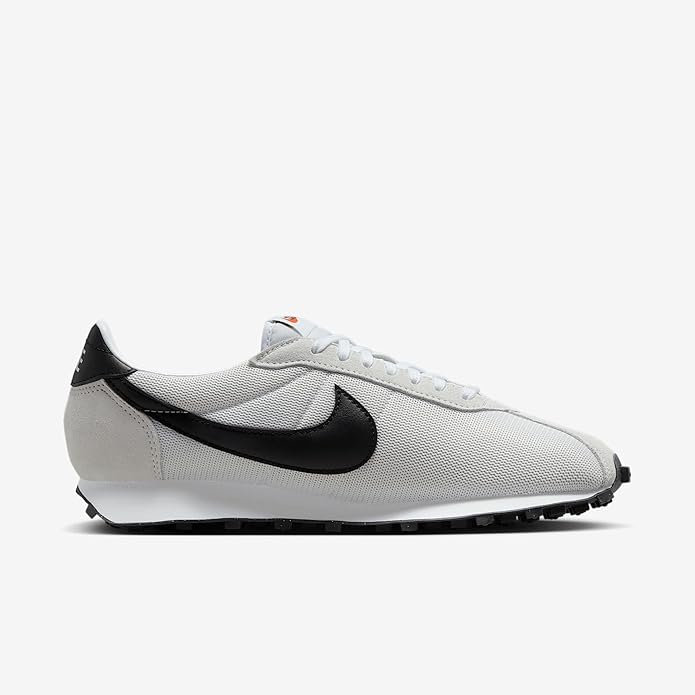 Men's white low-top running shoe with black Swoosh and lace-up front