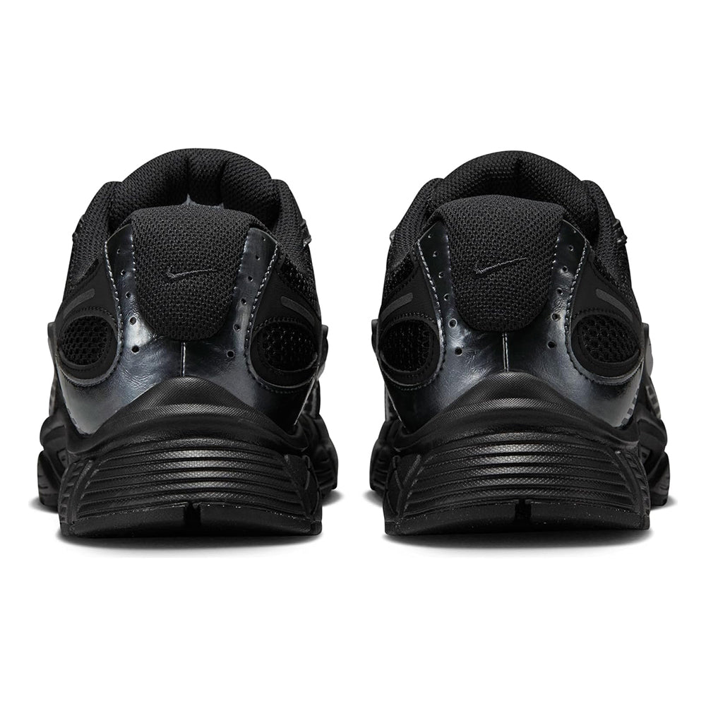 Men's Nike V5 RNR sneakers heel view, black upper with silver-toned heel panels.