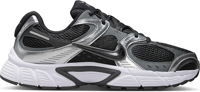 Nike men's running shoes, black mesh with silver panels and white foam sole