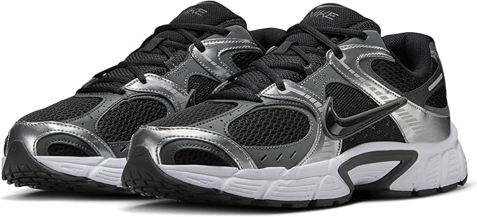 Nike men's running shoes pair in black and silver with mesh uppers and white midsole