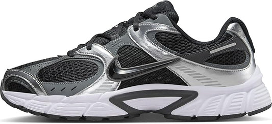 Nike men's running shoes in black and silver with mesh upper and white cushioned sole