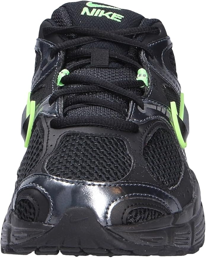 Men's Nike V5 RNR running shoes, front view with black straps and mesh, neon green laces
