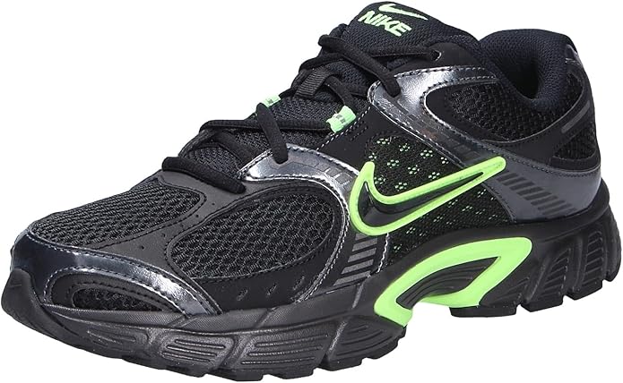 Men's Nike V5 RNR lace-up running shoes, black mesh with neon green and silver accents