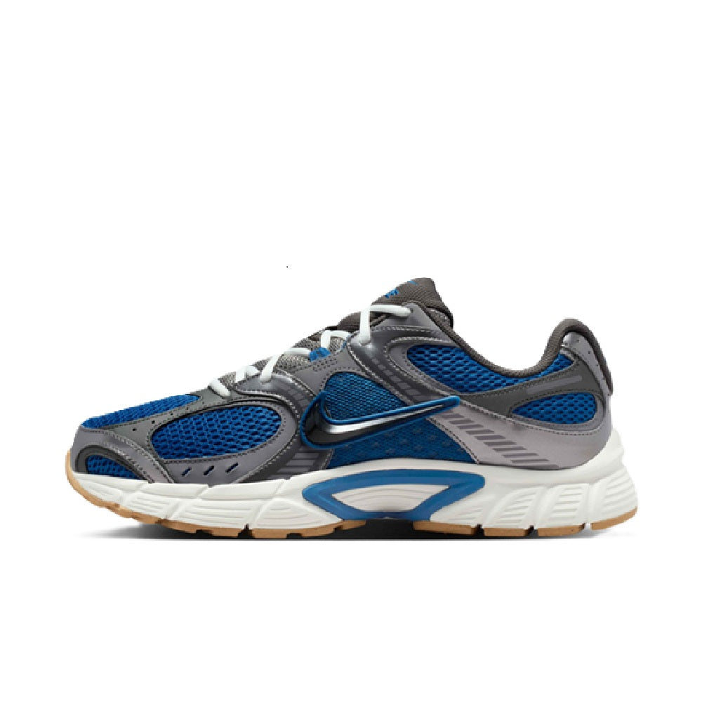 Men's Nike running sneaker in blue and dark gray with white laces and Swoosh logo