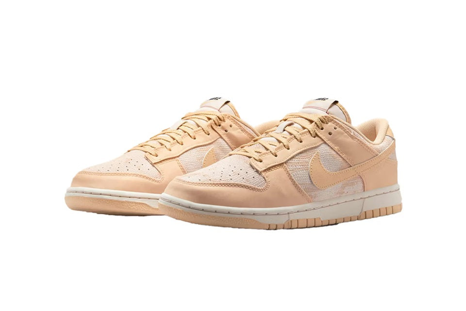 Women's Nike Dunk Low sneakers, beige mesh and suede panels, cream laces