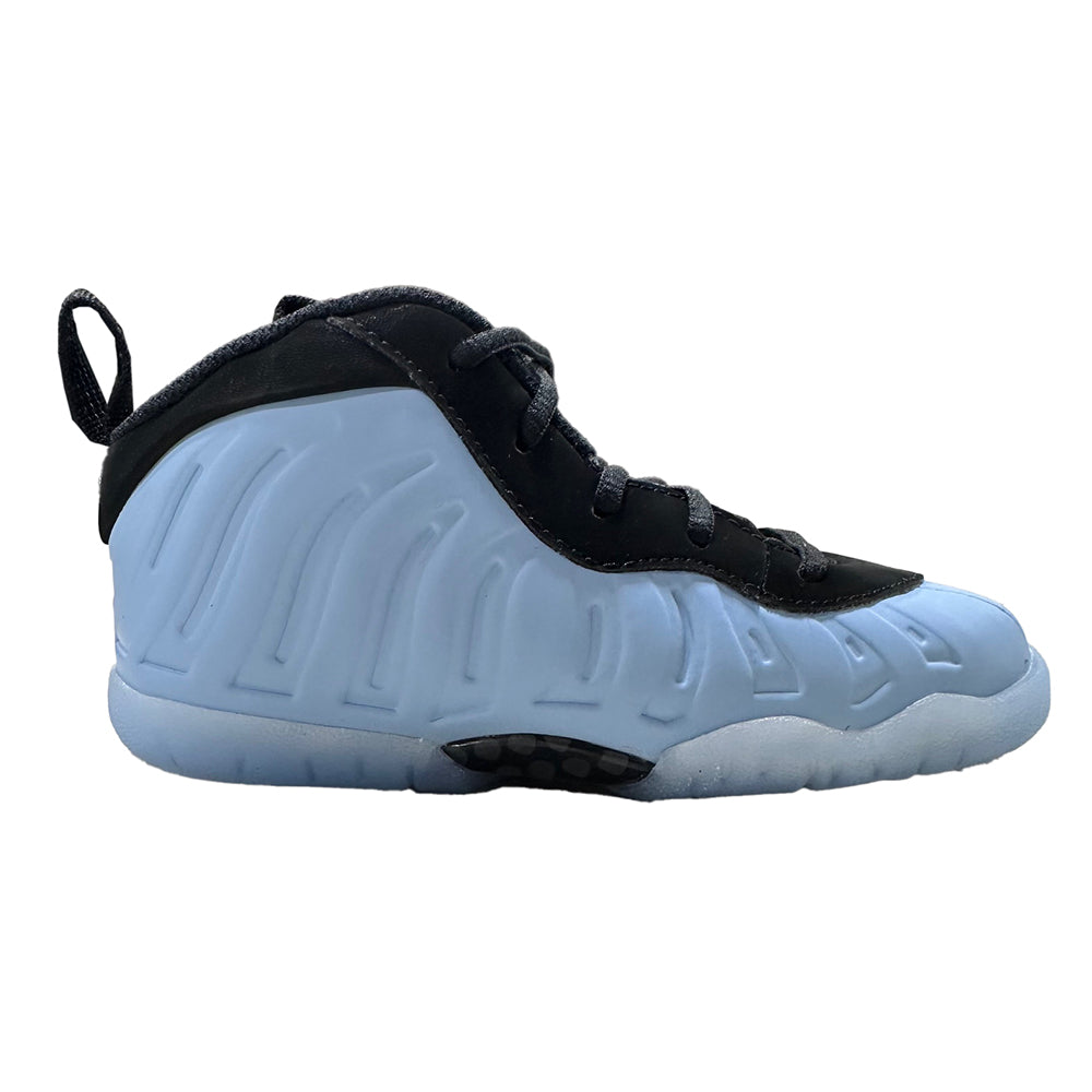Toddler high-top sneakers with black overlays and light blue molded upper detail