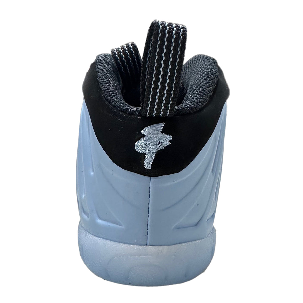 Toddler sneakers heel with black collar, light blue shell, and embroidered swoosh