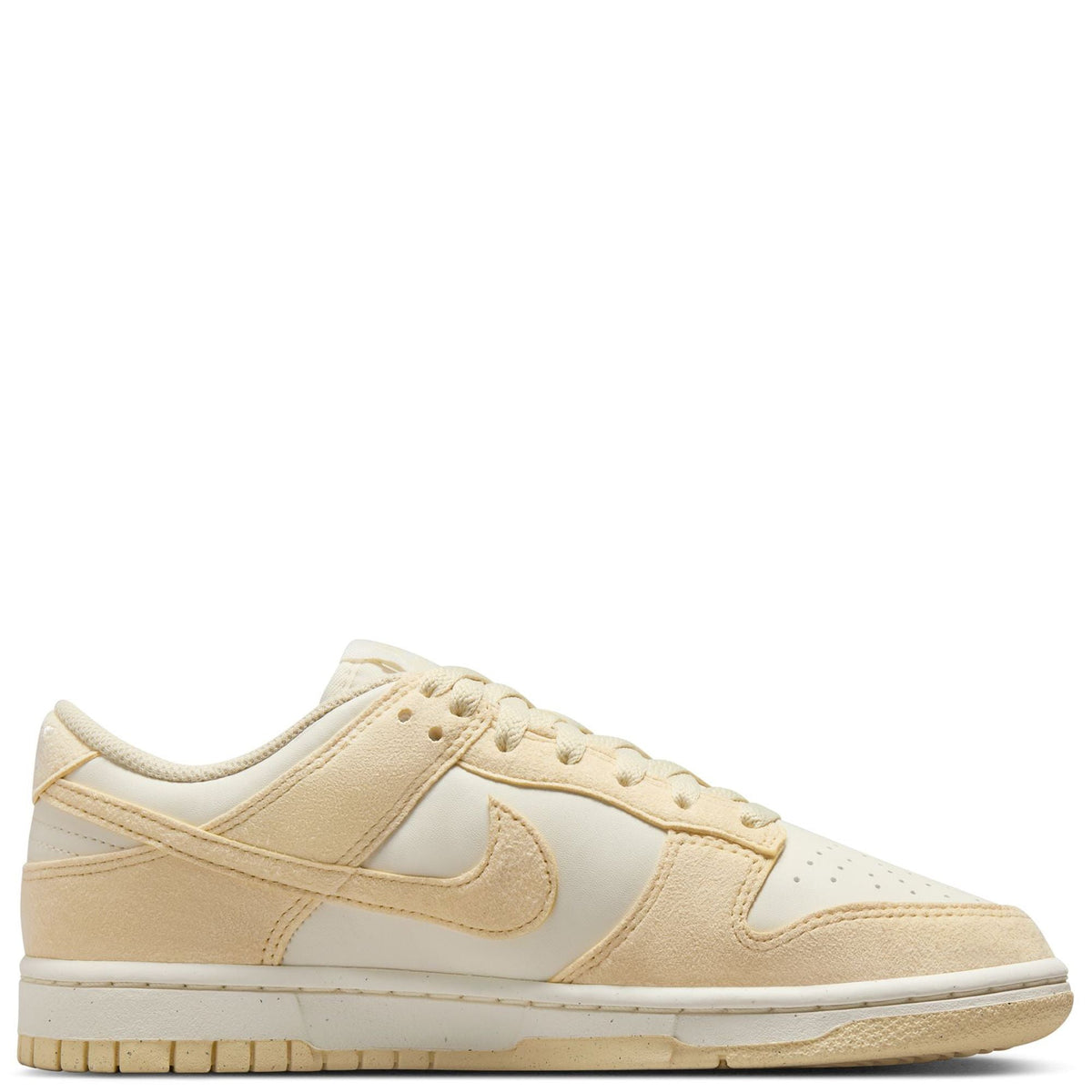 Nike Dunk Low sneakers in pale ivory with beige overlays, lace-up front