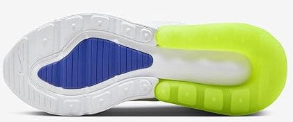 Kids Nike Air Max 270 BG sneaker outsole: blue tread lines with neon green base
