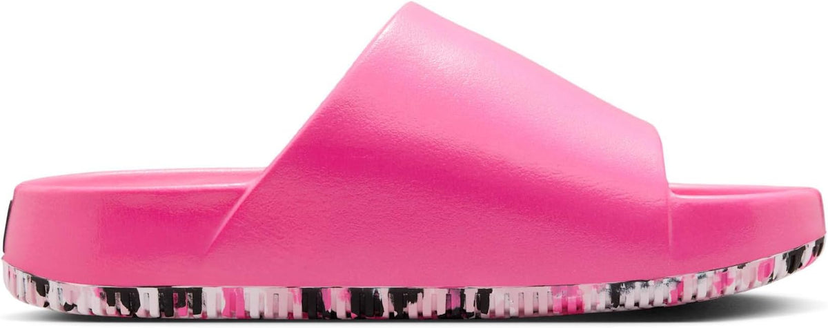 Women's pink slide sandals with wide strap and patterned rubber sole