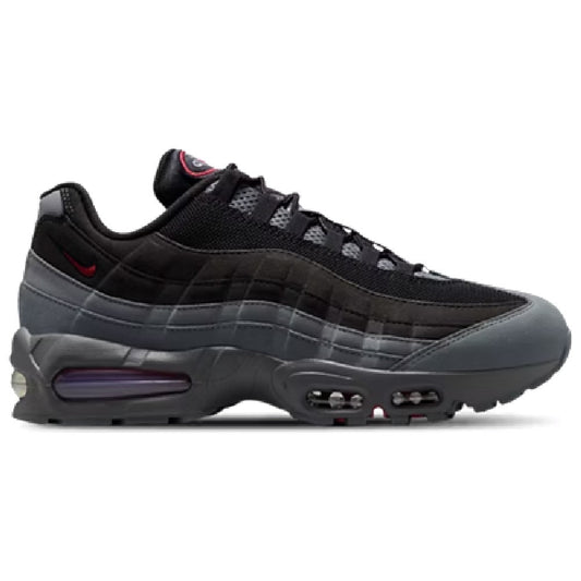 Men's black Air Max 95-style sneakers with visible Max Air unit and red accent