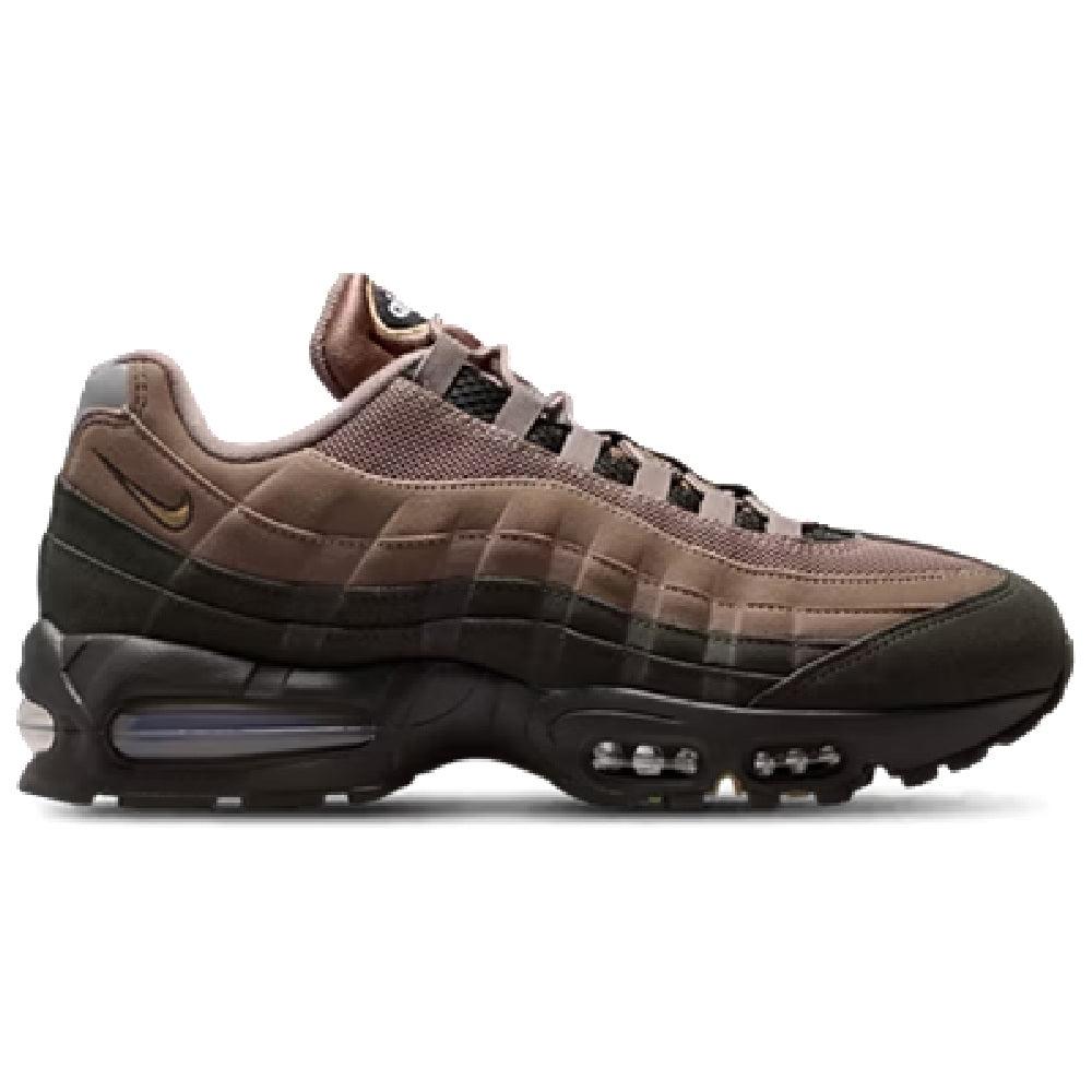 Men's Nike Air Max 95 sneakers, brown uppers with black air-cushion sole