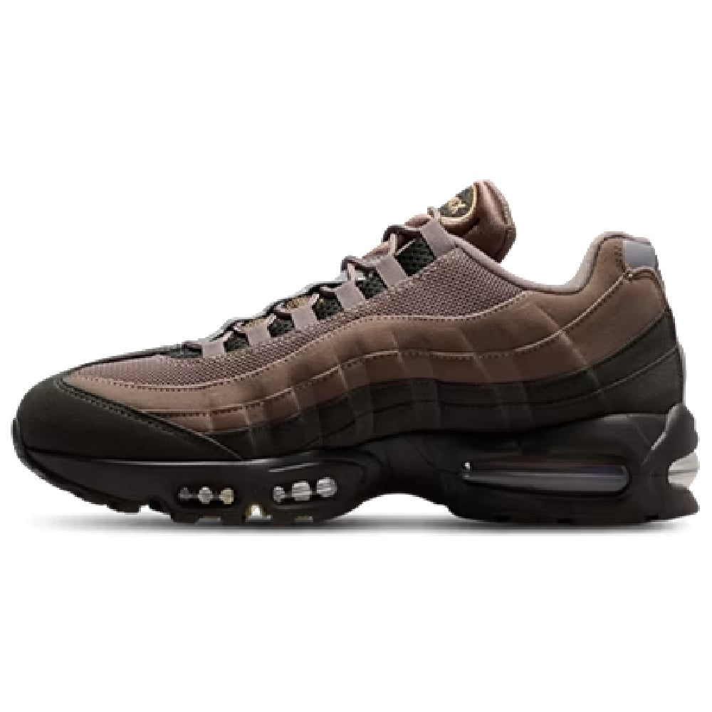 Men's Nike Air Max 95 sneakers, side profile in mink brown with visible Air unit