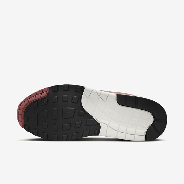 Women's Nike Air Max 1 '87 outsole, black traction tread with white midsole and pink edge