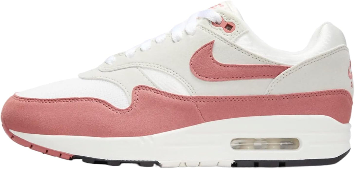 Women's Nike Air Max 1 '87 low-top sneaker, sail white with blush pink overlays and laces