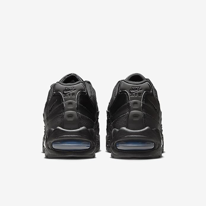 Nike Air Max 95 sneakers, back view in dark black with blue-tinted air window
