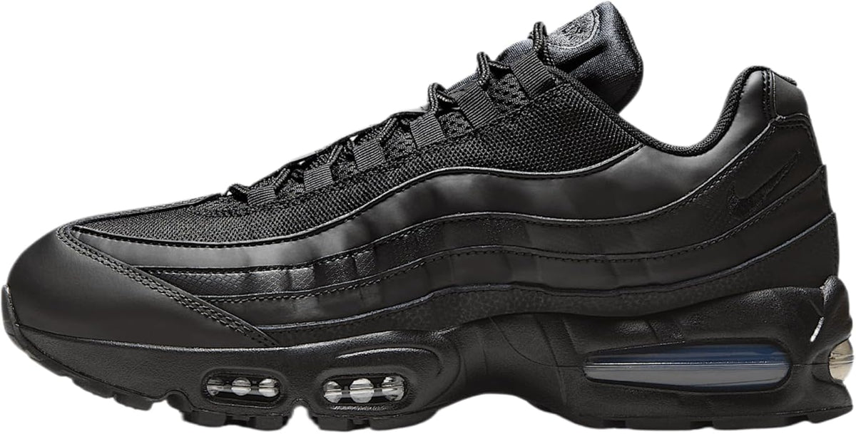 Nike Air Max 95 sneakers in dark black with blue windowed air cushioning