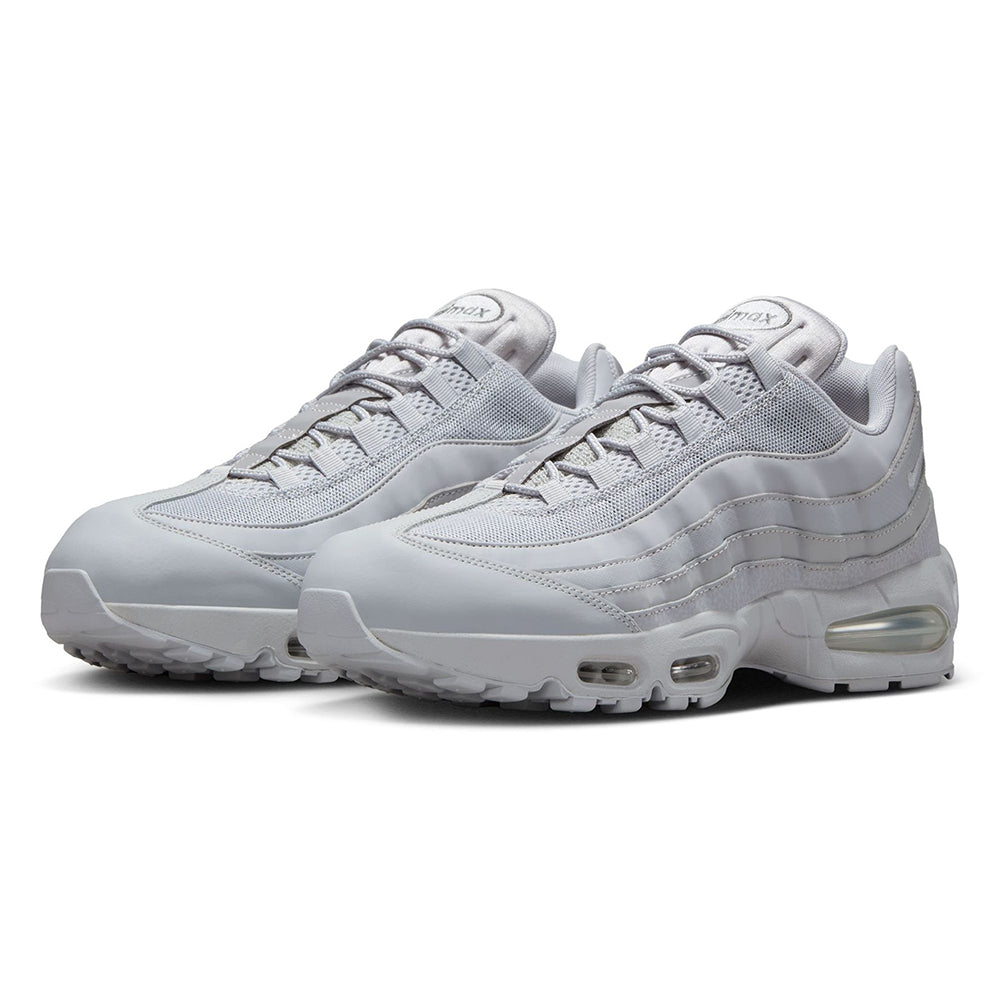 Air Max 95 OG sneakers pair, wolf grey, lace-up with translucent Air cushioning