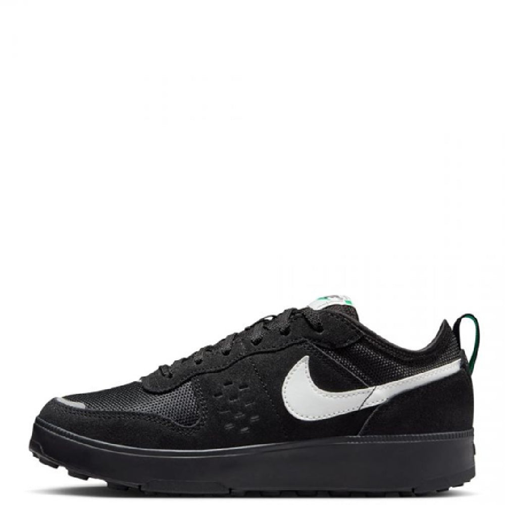Big kid's Nike C1TY sneaker in black with white Swoosh and green accent heel
