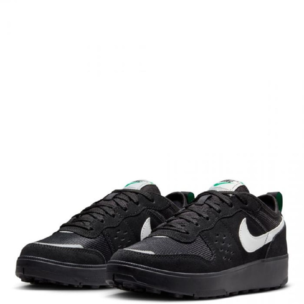 Pair of Big kid's Nike C1TY low-top sneakers, black with white Swoosh and green accents