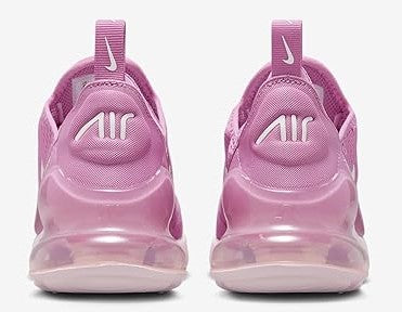 Pink Nike Air Max 270 kids back view with heel Air unit and lace-up collar