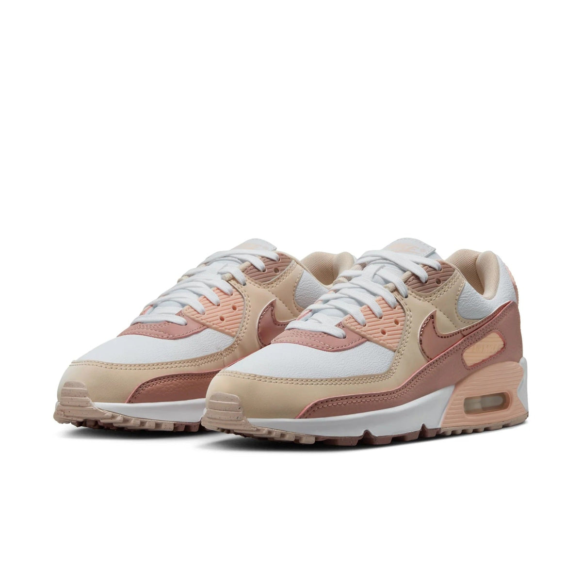 Nike Air Max 90 sneakers in white, beige and pink, lace-up with cushioned air midsole
