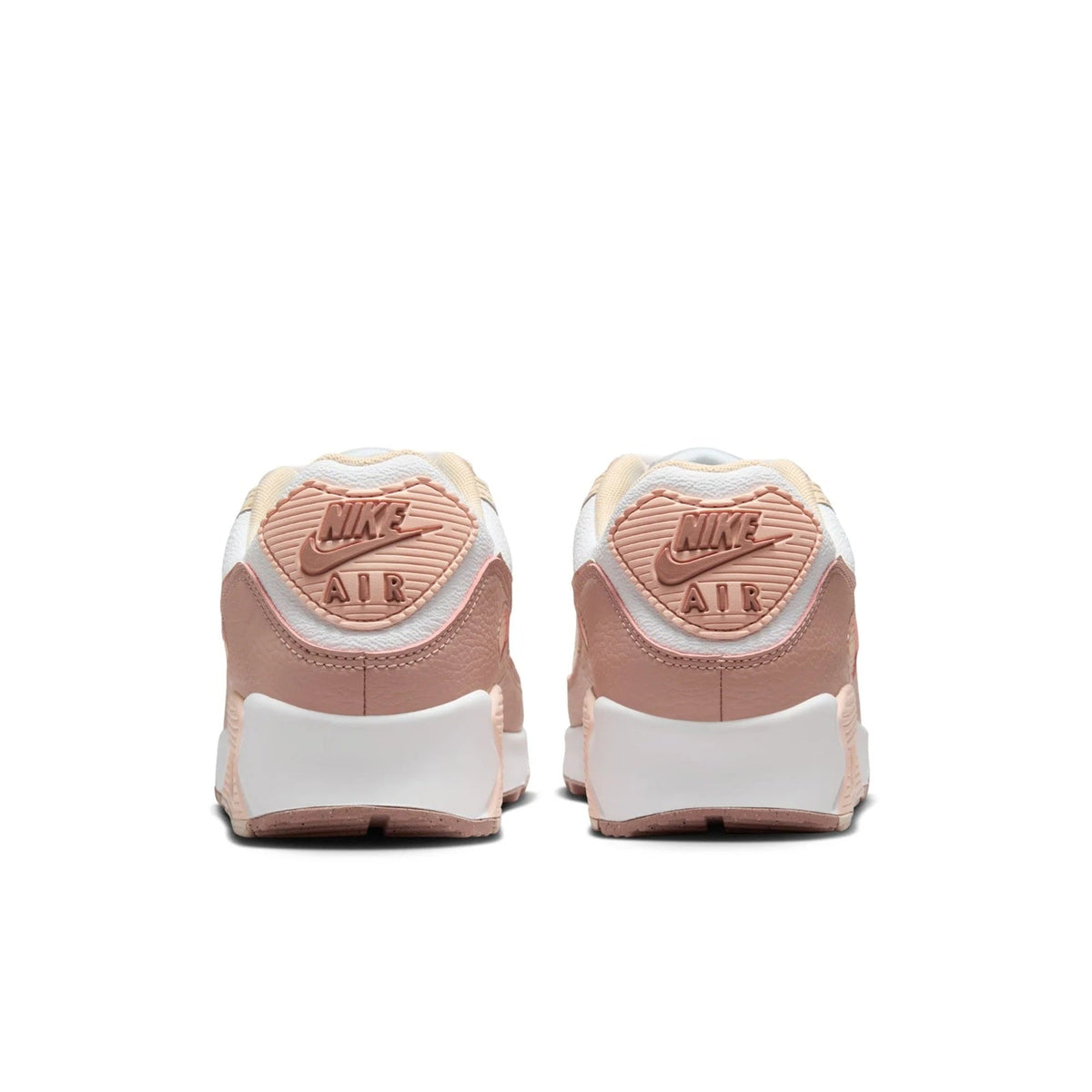 Nike Air Max 90 sneakers heel view with Nike AIR badge and pink-toned rear panels