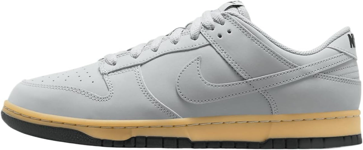 Men's Nike Dunk Low SE sneakers, light gray leather with gum-yellow outsole