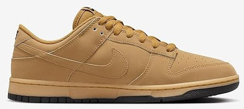 Men's low-top sneakers, tan leather upper with Nike swoosh, lace-up, gum sole