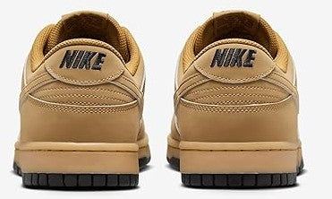 Men's low-top sneakers back view, tan heel with Nike tab, lace-up collar, gum sole