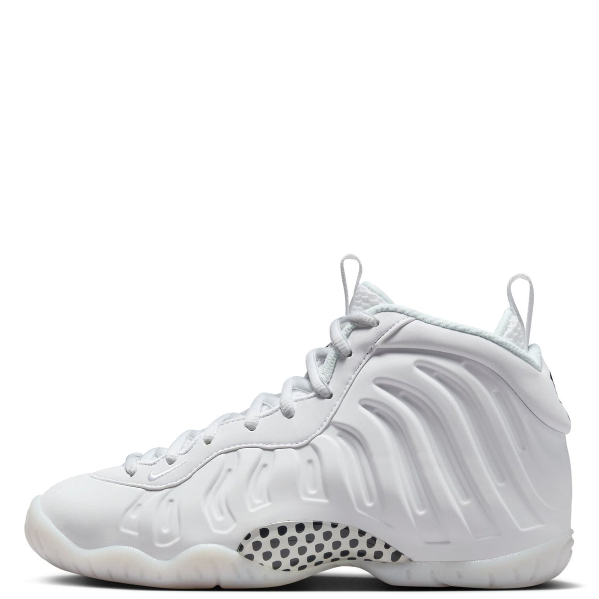 Nike kids' high-top basketball shoe, white synthetic upper and molded sole