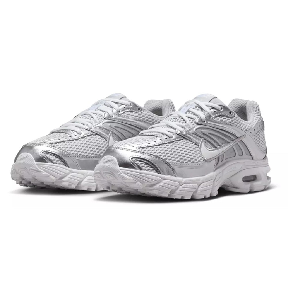 Nike Air Max Moto 2K sneakers pair, light gray mesh and layered panels, lace-up