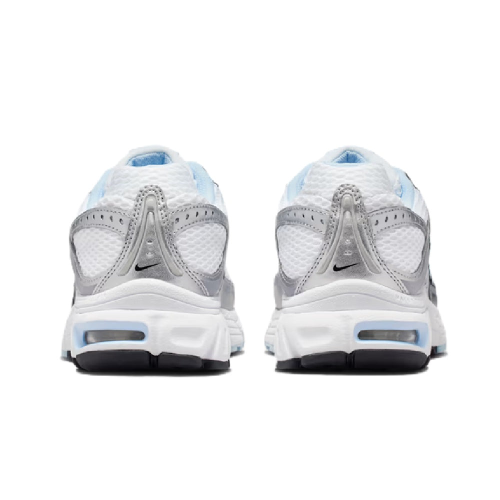 Nike Air Max Moto 2K sneakers, rear view in white with light-blue heel tabs