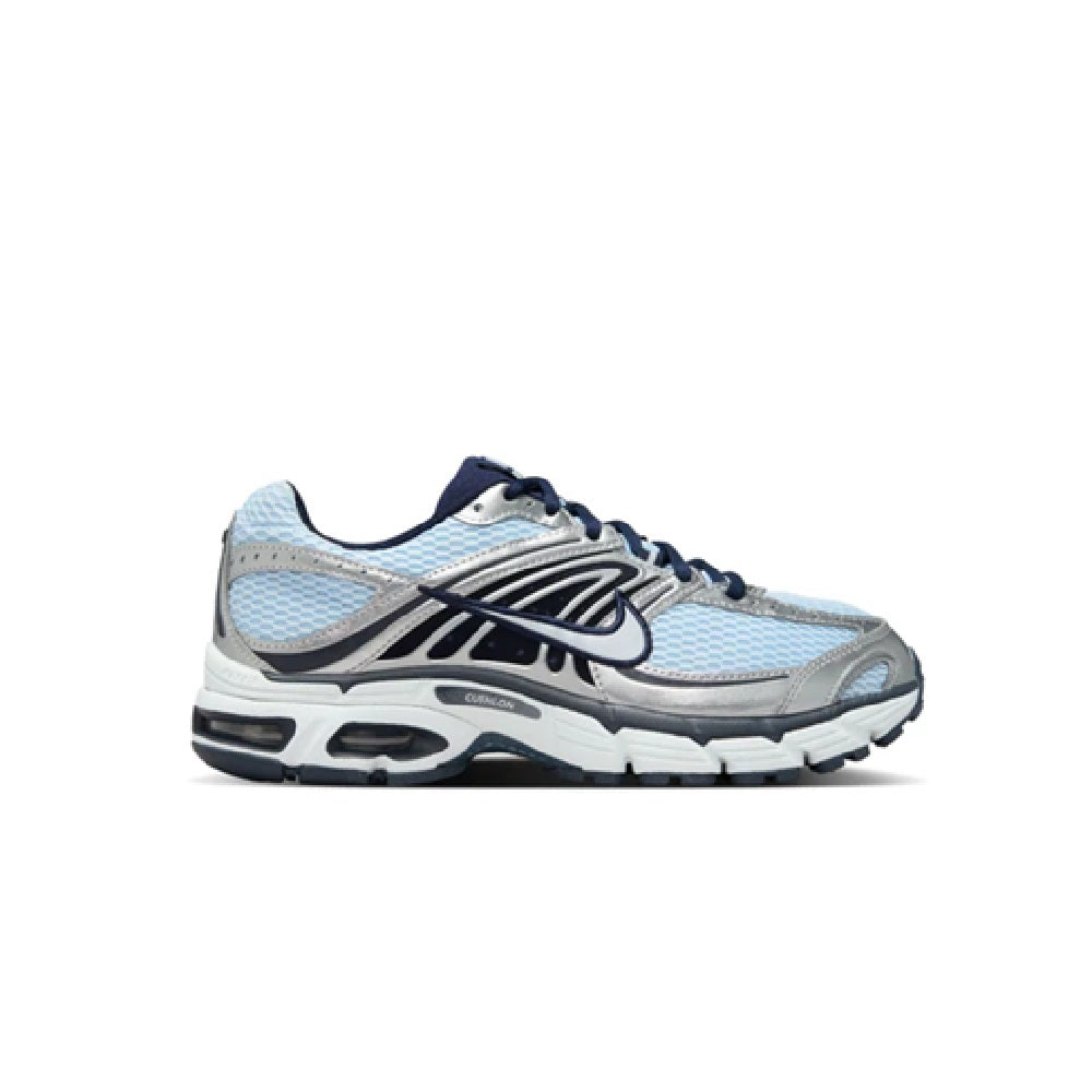 Women's Nike Air Max Moto 2K sneakers, celestine blue mesh with grey overlays, navy accents