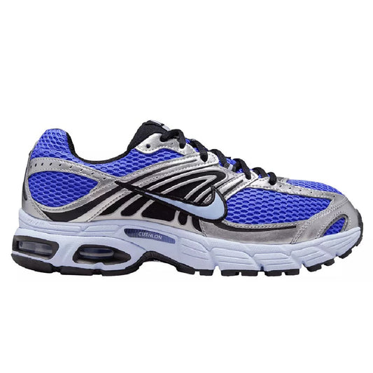 Nike Air Max Moto 2K sneakers, sapphire blue mesh with silver and black accents, lace-up