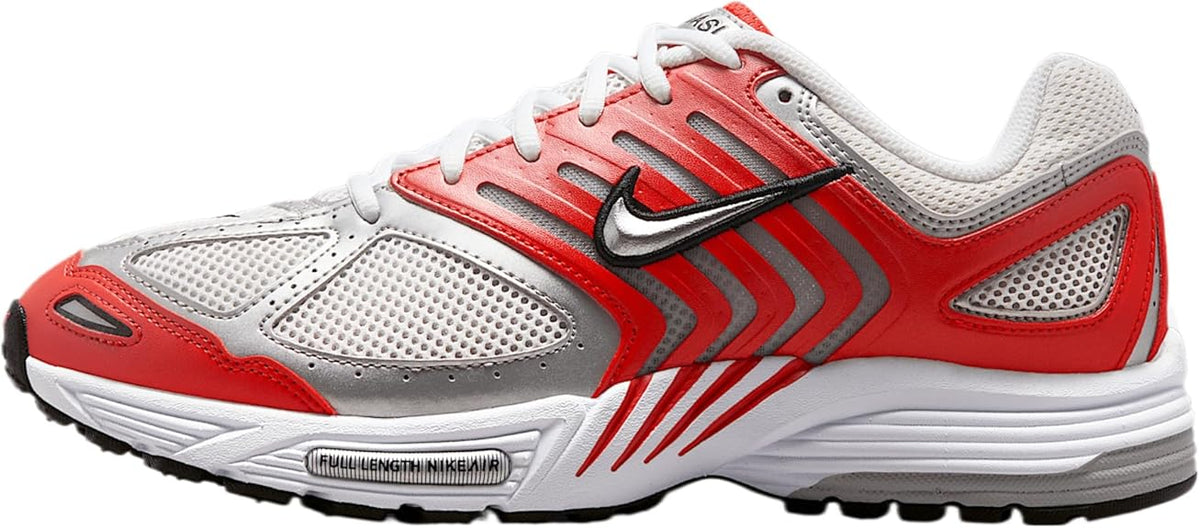 Men's Nike Air Pegasus 2005 running shoe with white mesh and red overlays, black Swoosh.