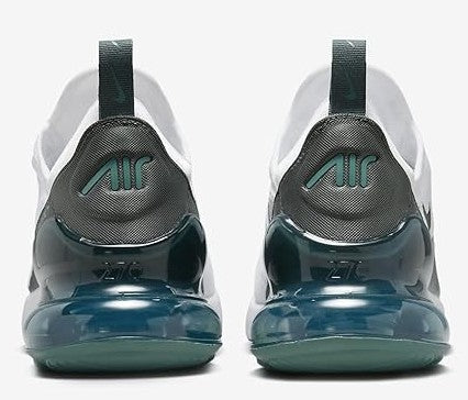 Nike Air Max 270 sneaker heels with Air branding and translucent dark green sole