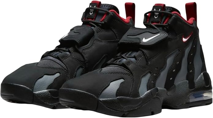 Nike Air DT Max'96 high-top sneakers, front view in black with red accents