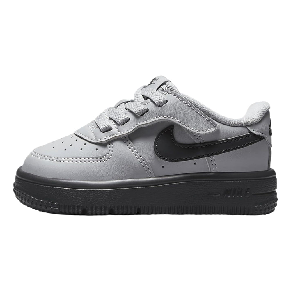 Toddler Nike Force 1 Low sneakers in light grey with dark grey swoosh and lace strap