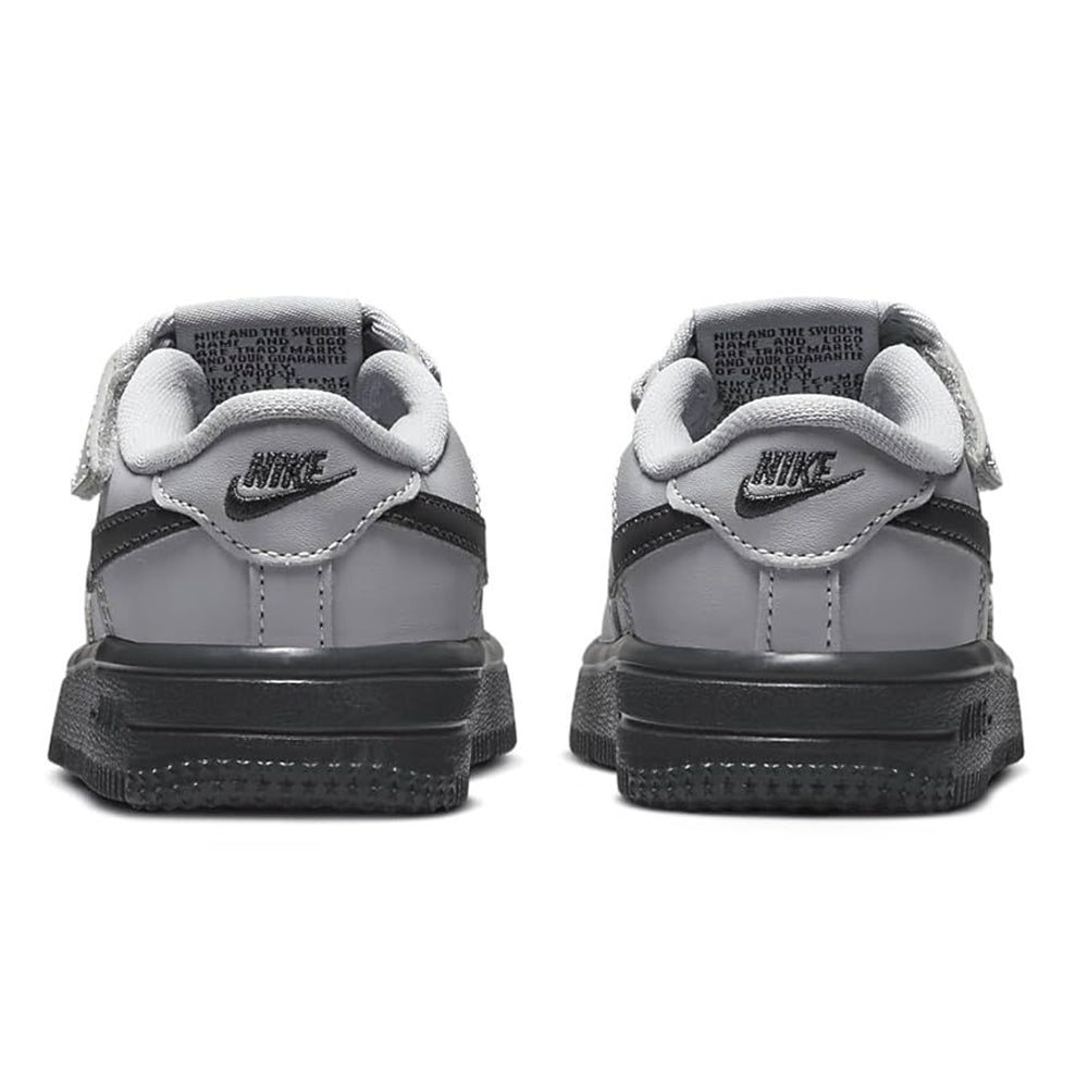 Toddler Nike Force 1 Low sneakers, heel and toe view, light grey with dark grey accents