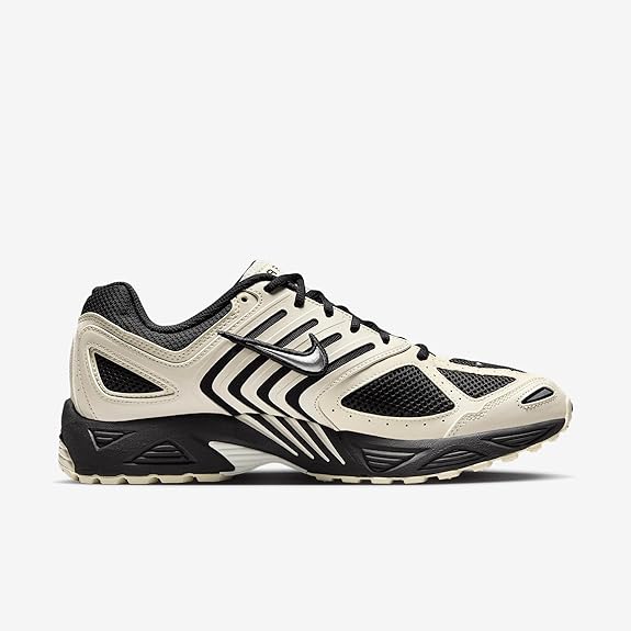 Men's Nike Air Pegasus 2005 sneaker, pale ivory and black, swoosh overlays and striped midfoot