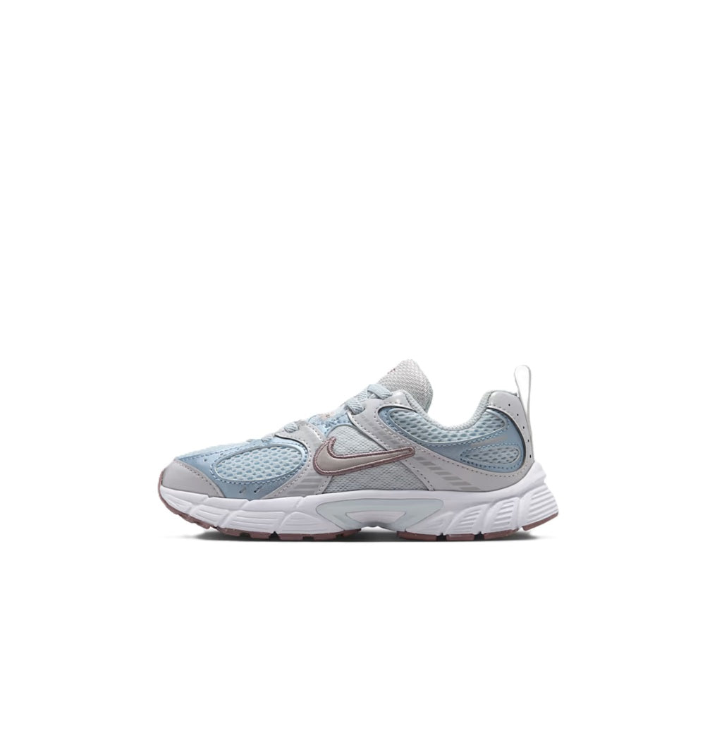 Kids' Nike V5 running sneakers side view in light blue mesh with white sole