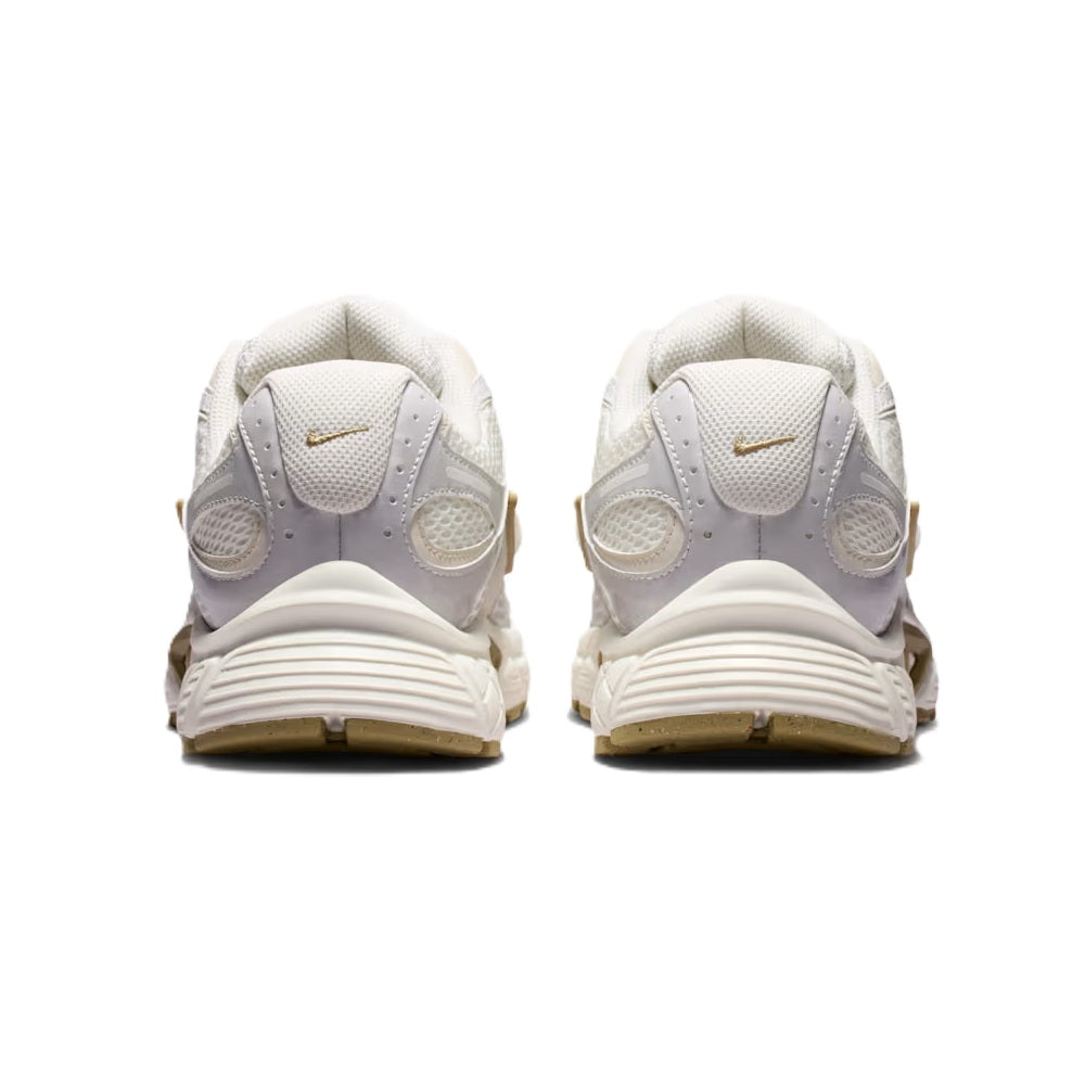 Women's Nike V5 RNR running shoe, heel view with padded collar and gold swoosh