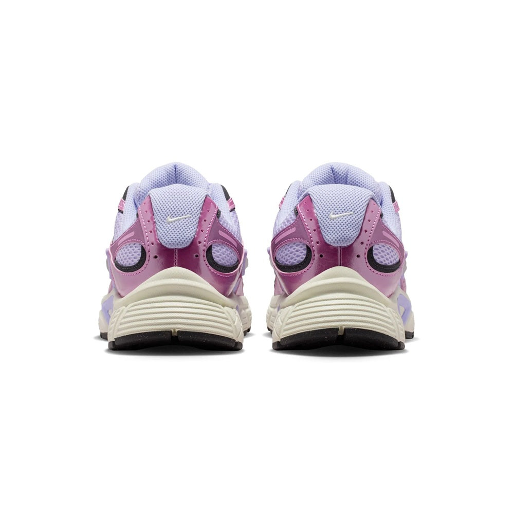 Women's Nike V5 RNR running shoes, rear view with heel pull tab and purple accents
