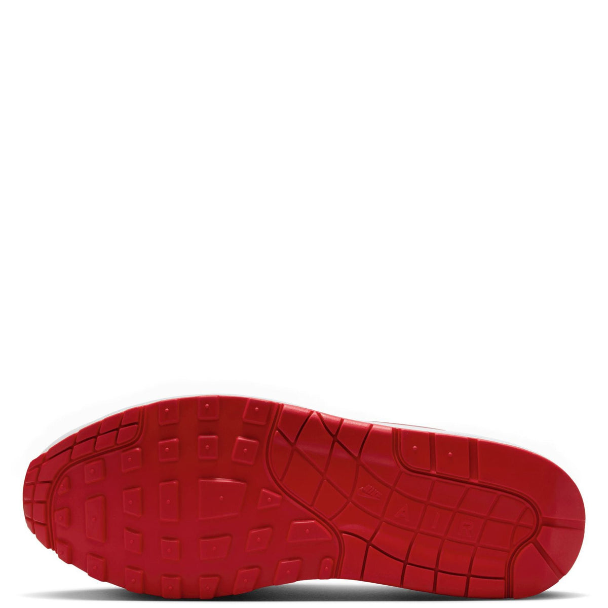 Nike Air Max 1 PRM outsole, red rubber tread with grid pattern and traction pods