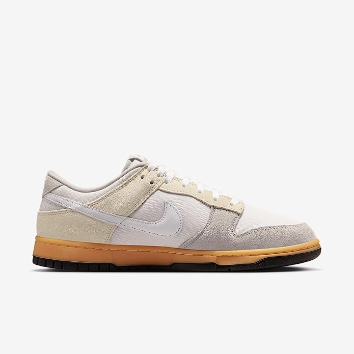 Nike Dunk Low low-top sneakers, off-white leather with gray suede panels and gum sole