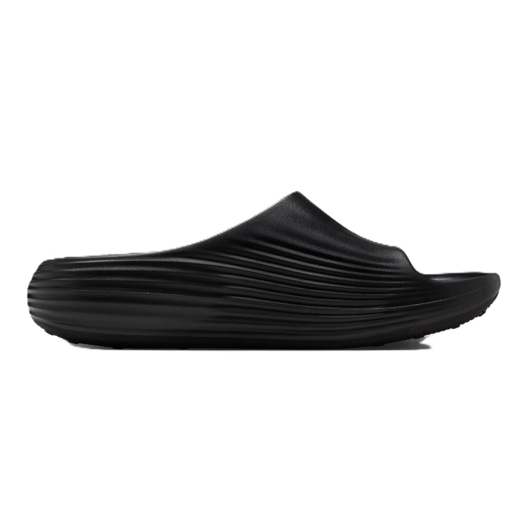 Men's black slide sandals with sculpted ridged foam strap