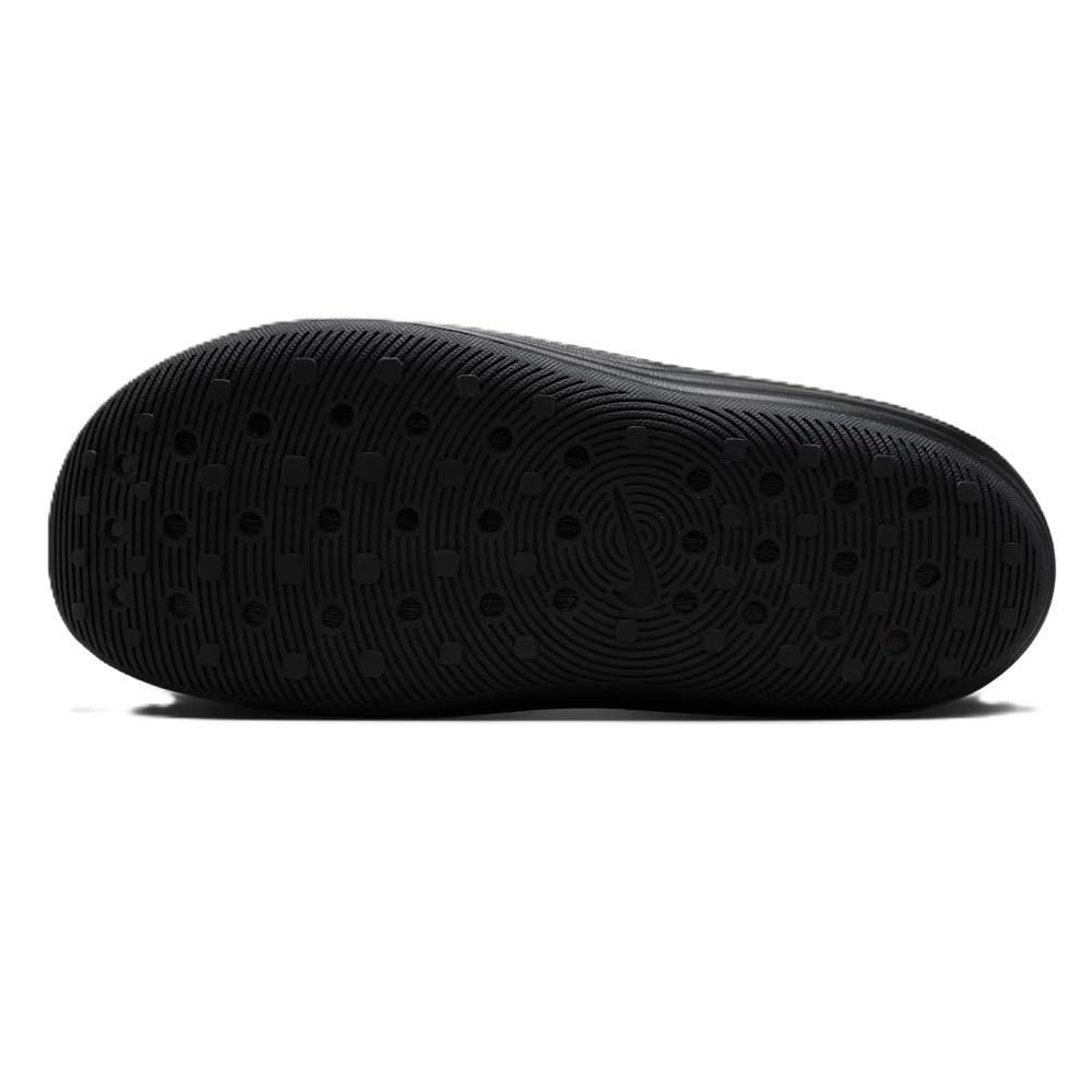 Black rubber outsole for slide sandals with textured traction pattern
